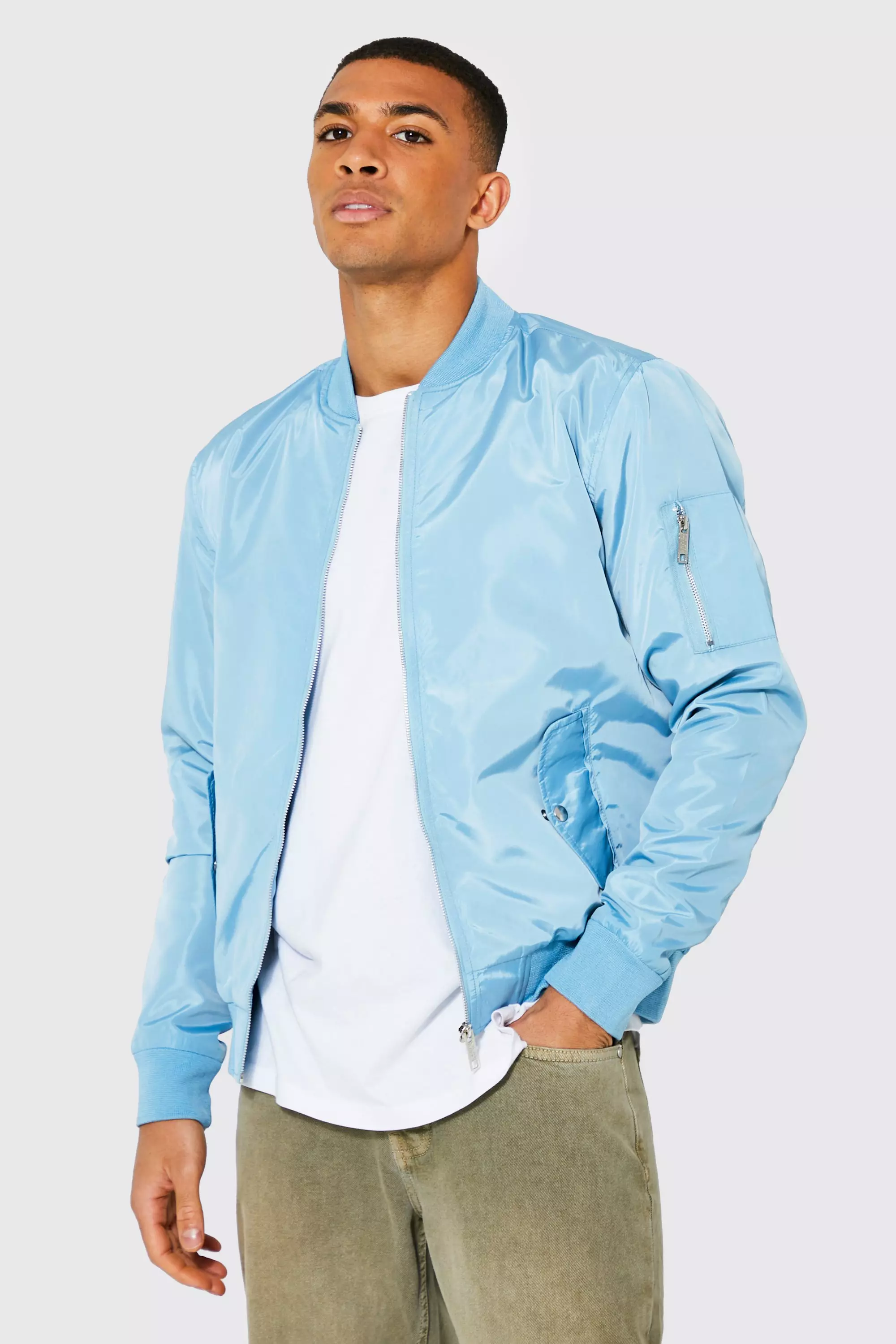 Baby blue 2025 bomber jacket mens